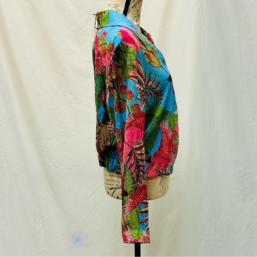 Rachel Rachel Roy Tropical Floral Leaf Bird Print Wrap Top Long Sleeve Large - Picture 5 of 12